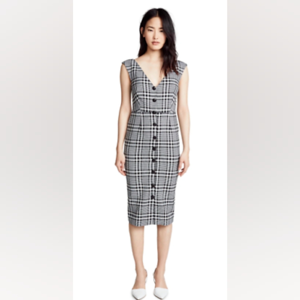 Veronica Beard Black and White Plaid Midi Dress